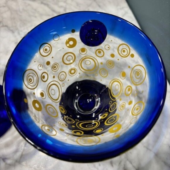 KOSTA BODA Royal Caribbean Handblown Margarita Martini Glass Cobalt OrangeYellow - Picture 2 of 6